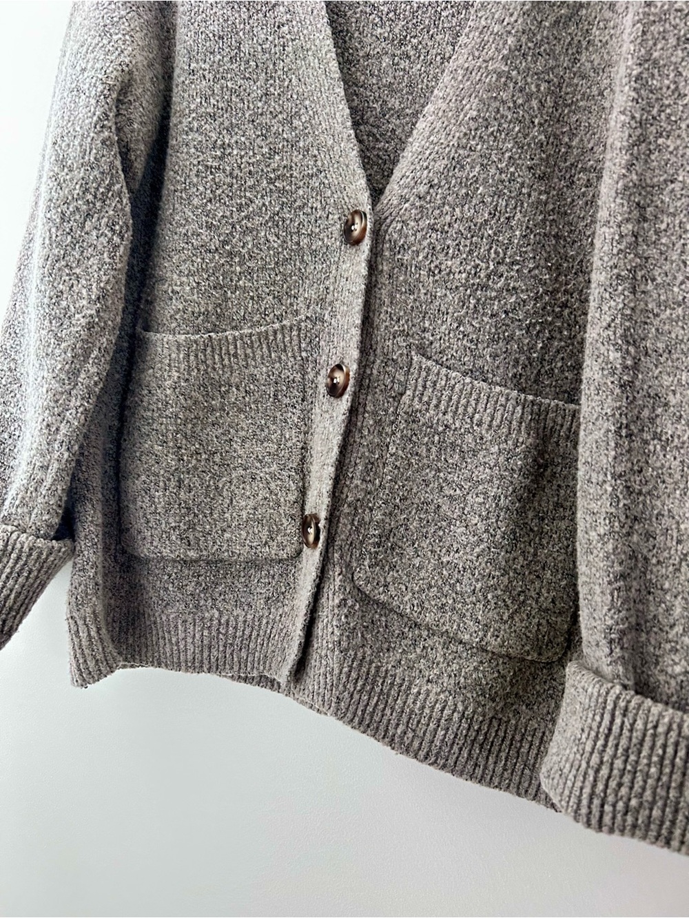 Line Knitwear Cozy Gray Nubby Tortoise Button Knit Cardigan Sweater Sz Large - Picture 3 of 5